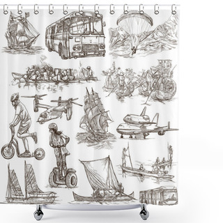 Personality  Transport, Transportation Around The World - An Hand Drawn Colle Shower Curtains