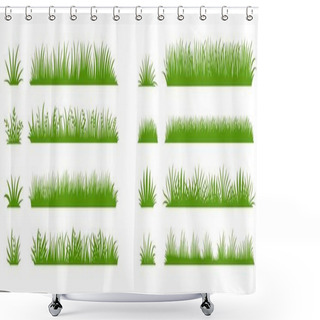 Personality  Green Grass Silhouette. Cartoon Lines Of Plants And Shrubs For Boarding And Framing, Eco And Organic Logo Element. Vector Set Shower Curtains