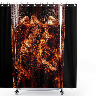 Personality  Cola Glass With Ice Cubes And Droplets, Isolated On Black Background  Shower Curtains