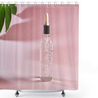 Personality  Anti Aging Serum In A Glass Bottle On A Pink Background. Facial Liquid Serum With Collagen And Peptides. Natural Skincare Essence For Beautiful Healthy Skin. Shower Curtains