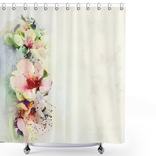 Personality  Greeting Floral Card With Bright Spring Flowers On Haze Background In Pastel Colors Shower Curtains