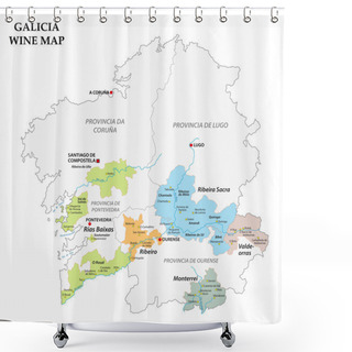 Personality  Galicia, Spain, Vector Map Of The Vineyards Shower Curtains