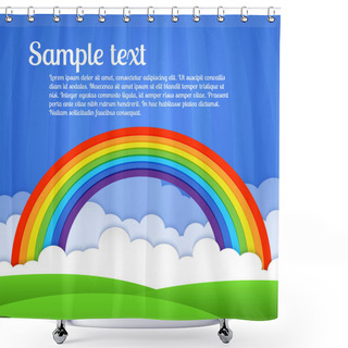 Personality  Vector Rainbow With Clouds And Green Grass Shower Curtains