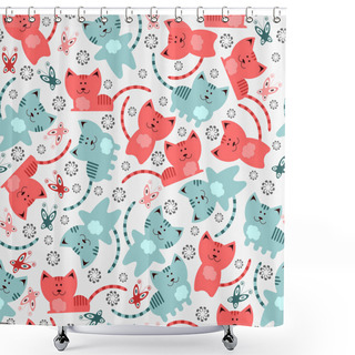 Personality  Seamless Pattern With Cute Kittens Shower Curtains