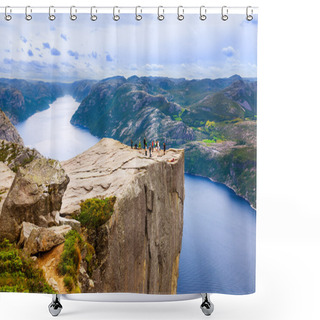 Personality  Cliff Preikestolen In Fjord Lysefjord - Norway Shower Curtains