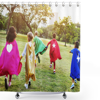Personality  Children In Costumes Of Superheroes Shower Curtains