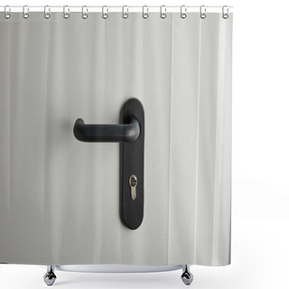 Personality  Clean Grey Metal Door With Black Handle After Disinfection Shower Curtains