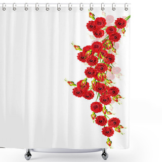 Personality  Holiday Card. Red Roses On A White Background Shower Curtains