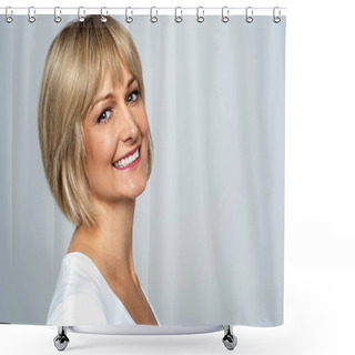 Personality  Smiling Middle Aged Woman Shower Curtains