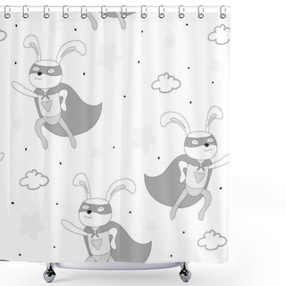 Personality  Seamless Pattern With Superhero Rabbit Animal Vector Illustration. Shower Curtains