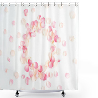 Personality  Frame Made Of Pink Roses Petals Shower Curtains