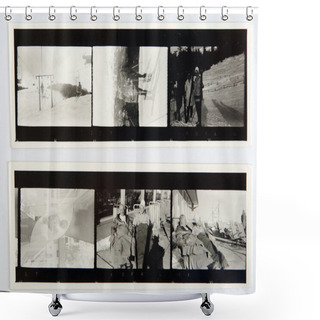 Personality  Contact Print Of Black And White Negative Film Shower Curtains