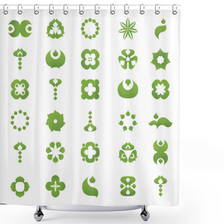 Personality  Set Of 30 Green Icons And Graphics Shower Curtains