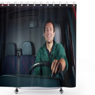 Personality  Happy Driver Holding Wheel Shower Curtains