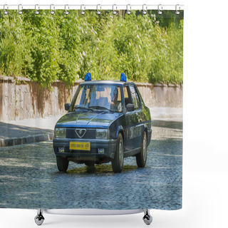 Personality  Old Retro Car Alfa Romeo 90 Taking Participation In Race Leopoli Shower Curtains