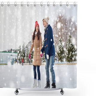Personality  Happy Couple Ice Skating On Rink Outdoors Shower Curtains
