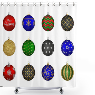 Personality  Set Of Decorated Christmas Balls Shower Curtains