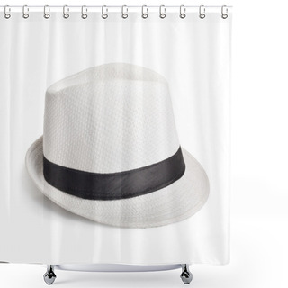 Personality  White Wicker Hat For The Summer On An Isolated Background Shower Curtains
