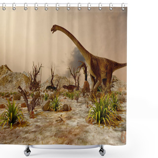 Personality  Dinosaur. Prehistoric Jungle, Landscape, Valley With Dinosaurs Shower Curtains