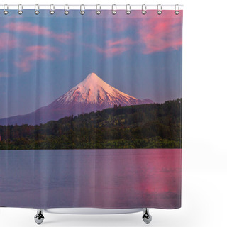 Personality  Scenic View Of Villarrica Volcano In Chile Patagonia Sunset Shower Curtains