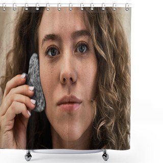 Personality  Facial Skincare Using Gadgets And Serums For Smoother, Moisturized Skin And Reduced Wrinkles. High Quality Photo Shower Curtains