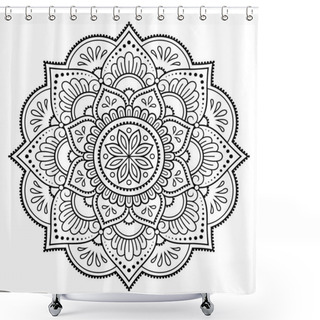 Personality  Circular Pattern In Form Of Mandala With Flower For Henna, Mehndi, Tattoo, Decoration. Decorative Ornament In Ethnic Oriental Style. Outline Doodle Hand Draw Vector Illustration. Shower Curtains