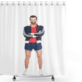 Personality  Sportive Trainer With Crossed Arms, Isolated On White Shower Curtains