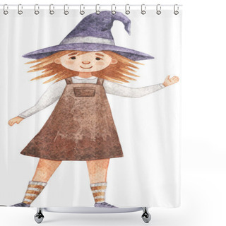 Personality  Watercolor Drawing With Animal. Autumn Clip Art For Halloween. A Mystical Character For The Design Of A Scary Party. Shower Curtains