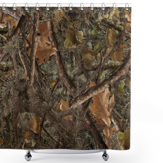 Personality  Realistic Forest Camouflage. Seamless Pattern. Conifer And Oak Branches And Leaves. Useable For Hunting And Military Purposes.                           Shower Curtains
