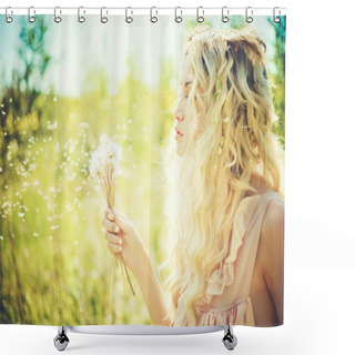 Personality  Beautiful Blonde With Dandelions Shower Curtains