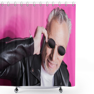 Personality  Senior Man Talking On Smartphone  Shower Curtains