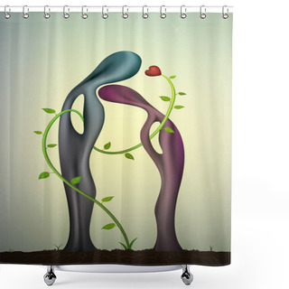 Personality  Marriage Icon, People Head In Love, Blue Man And Red Woman In Love, Surrealistic Romantic Dream, Together Forever, Shower Curtains