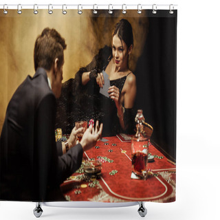 Personality  Couple Playing Poker Shower Curtains