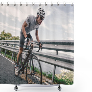 Personality  Cyclist In Maximum Effort Shower Curtains