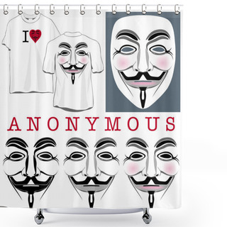 Personality  Anonymous Faces In Black, Color And T-shirts Shower Curtains