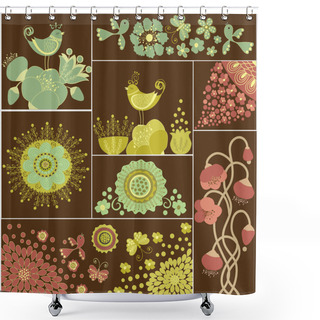 Personality  Eight Squares With Flowers Shower Curtains