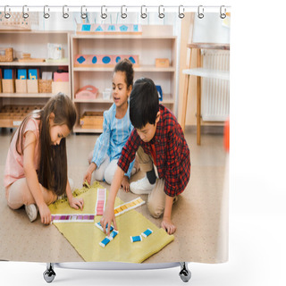 Personality  Children Playing Educational Game On Floor In Montessori School Shower Curtains