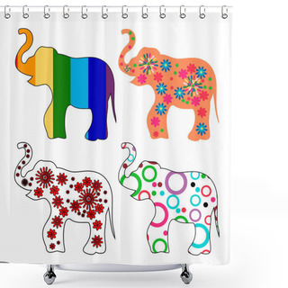 Personality  Set Of 4 Multi-colored Elephants Shower Curtains