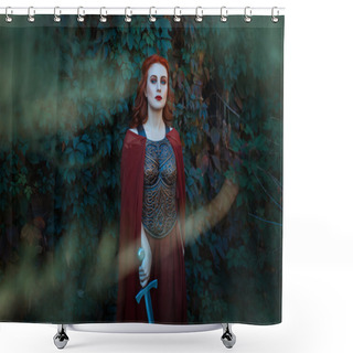 Personality  Beautiful Girl With A Sword Standing And Looking. Shower Curtains