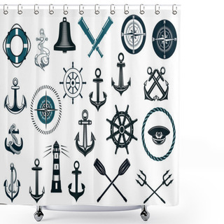 Personality  Set Of Nautical Icons Shower Curtains