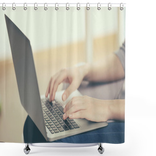 Personality  Woman Sitting On Sofa With Laptop  Shower Curtains