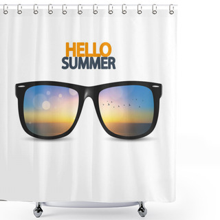 Personality  Hello Summer Poster With Eyeglasses Shower Curtains