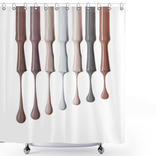 Personality  Brushes With Variation Of Beige Nail Polish Isolated On White Shower Curtains
