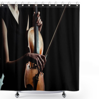 Personality  Partial View Of Female Musician Playing On Violin Isolated On Black Shower Curtains