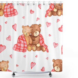 Personality  Watercolor Seamless Pattern With Lovers Bears Under The Covers Shower Curtains