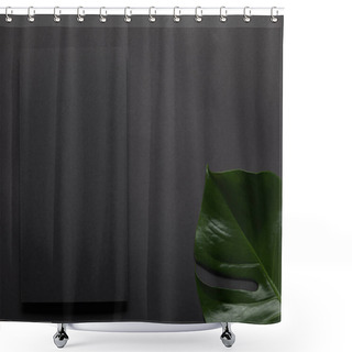 Personality  Black Notebook On Black Background With Monstera Leaf Shower Curtains