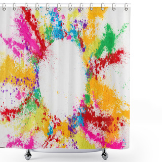 Personality  Circle Frame Of Multicolored Traditional Powder, Isolated On White, Holi Festival Shower Curtains