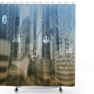 Personality  Business Process Abstract Diagram With Gears And Icons. Workflow And Automation Technology Concept. Shower Curtains