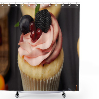 Personality  Sweet Cupcake With Cream, Garnet, Blackberry And Grape  Shower Curtains