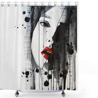 Personality  Illustrated Portrait Of Beautiful Girl | Watercolor Shower Curtains
